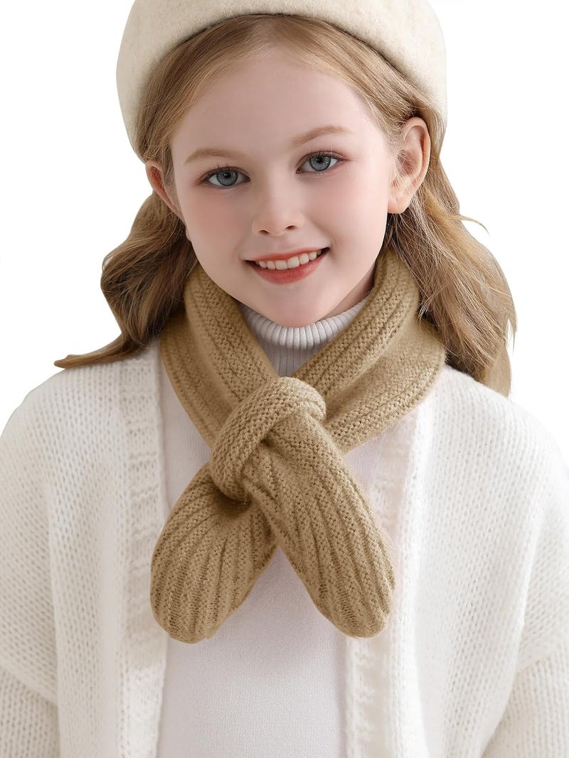 Haloumoning Kids Girls Knit Scarf Toddler Warm Winter Cross Tie Wrap Neck Warmer Cute Scarves 1-14 Years - Image 1